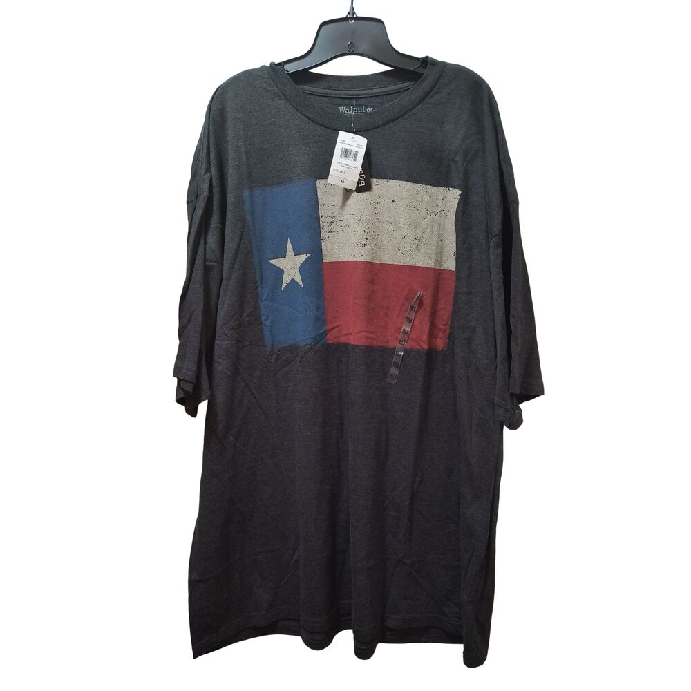 Walnut & 39th Distressed Texas Flag T-Shirt Men's Charcoal Gray 5XLB Bioworld